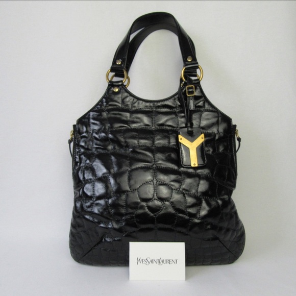 [YSL] Black Patent Croc Embossed Leather Metropolis Bag - Picture 2 of 16